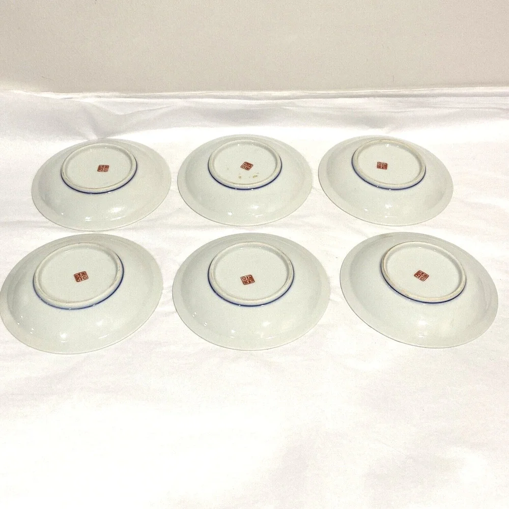 Asian porcelain berry bowls (6) floral motif retro cottage core shallow bowl